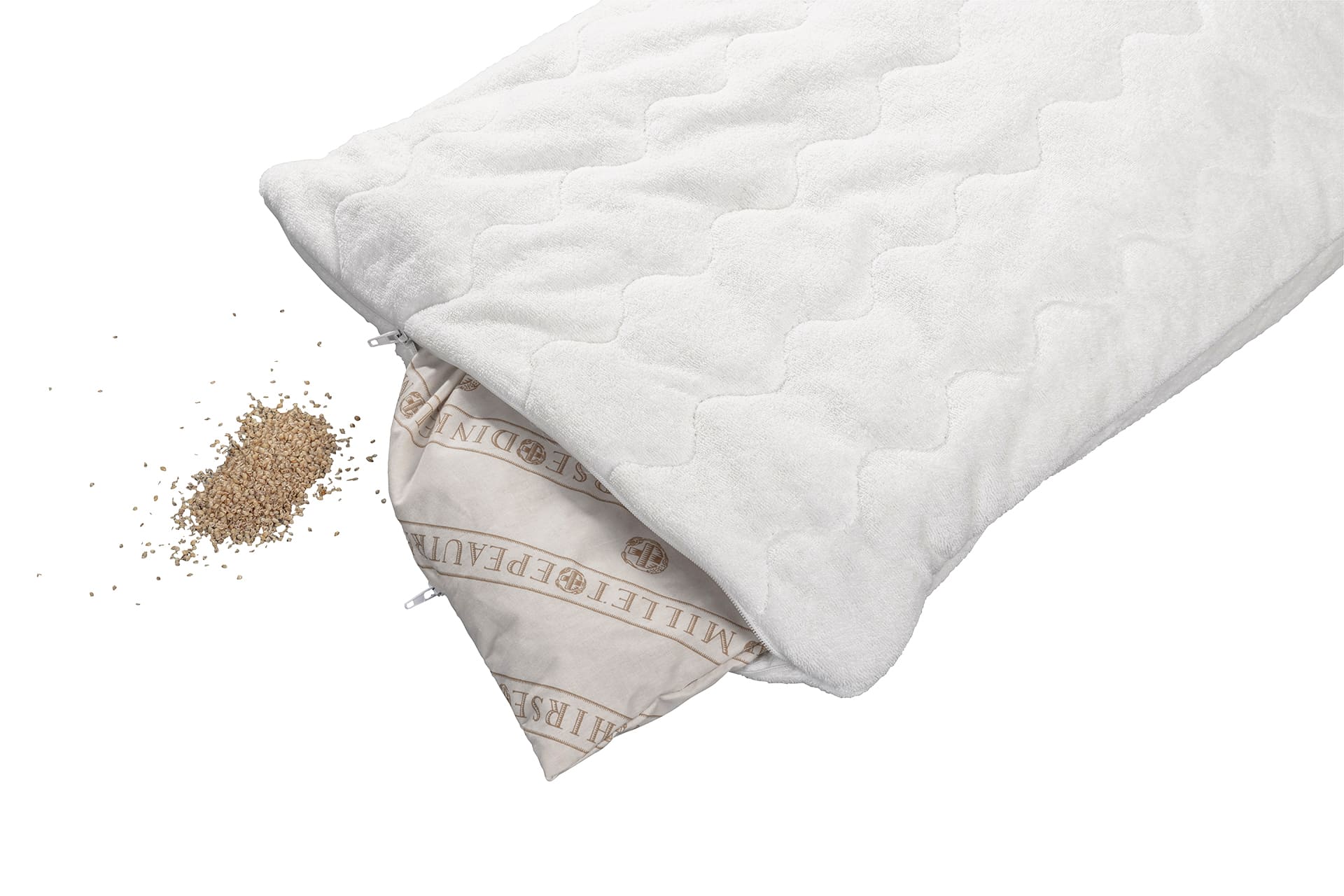 Hirsekissen mit Frotteebezug und Nachfüllbeutel