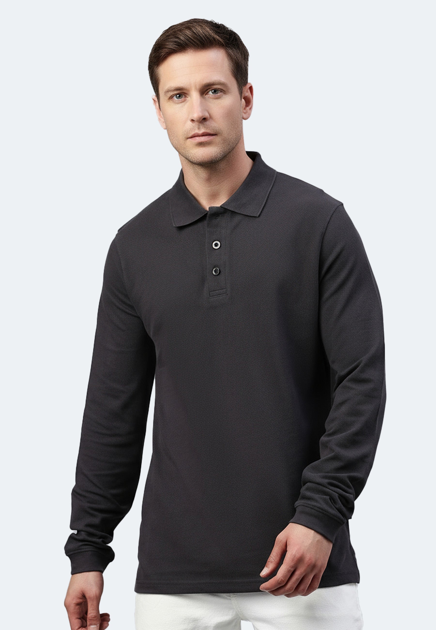 Langarm Baumwoll Piqué Poloshirt Ralph