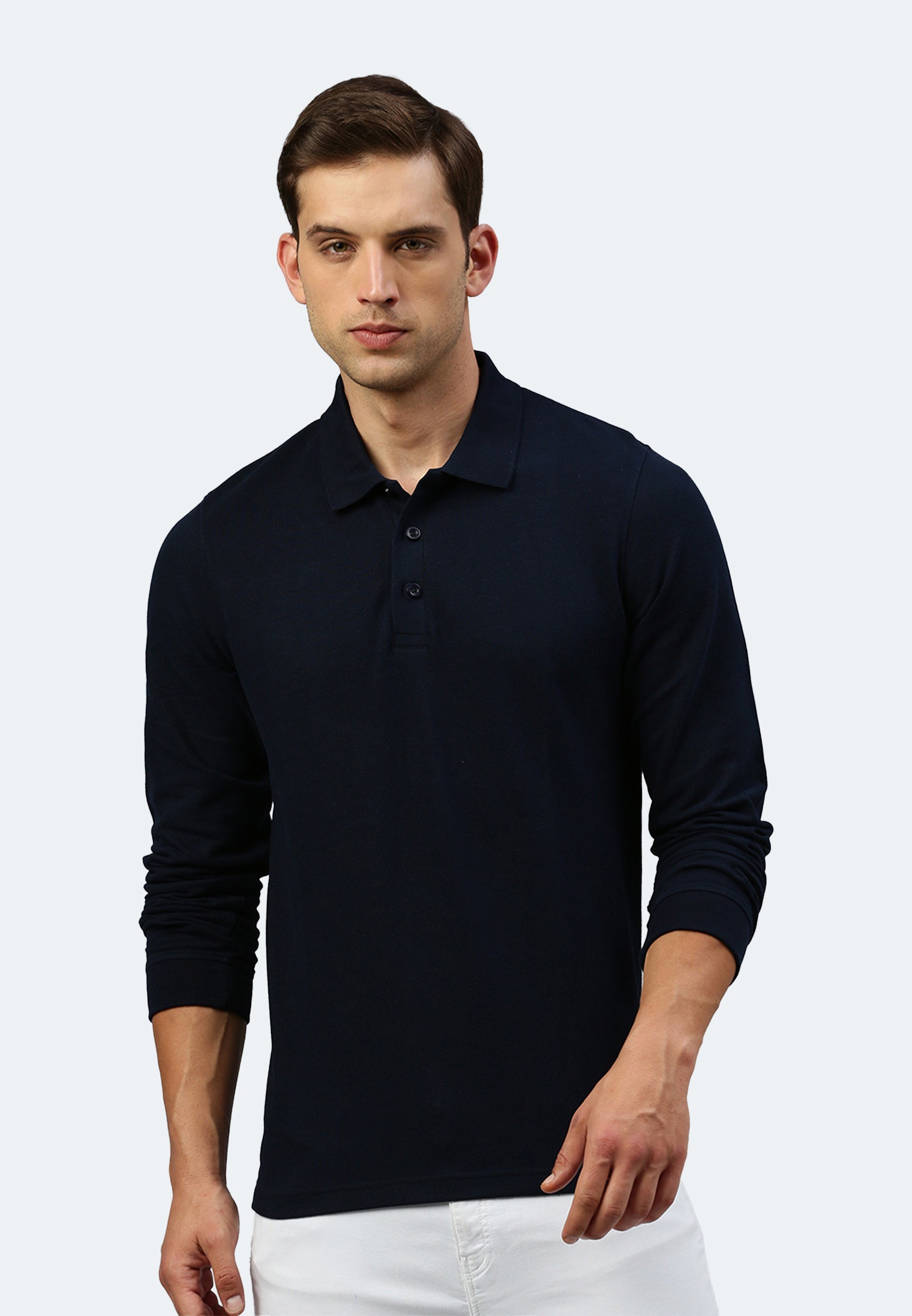Langarm Baumwoll Piqué Poloshirt Ralph