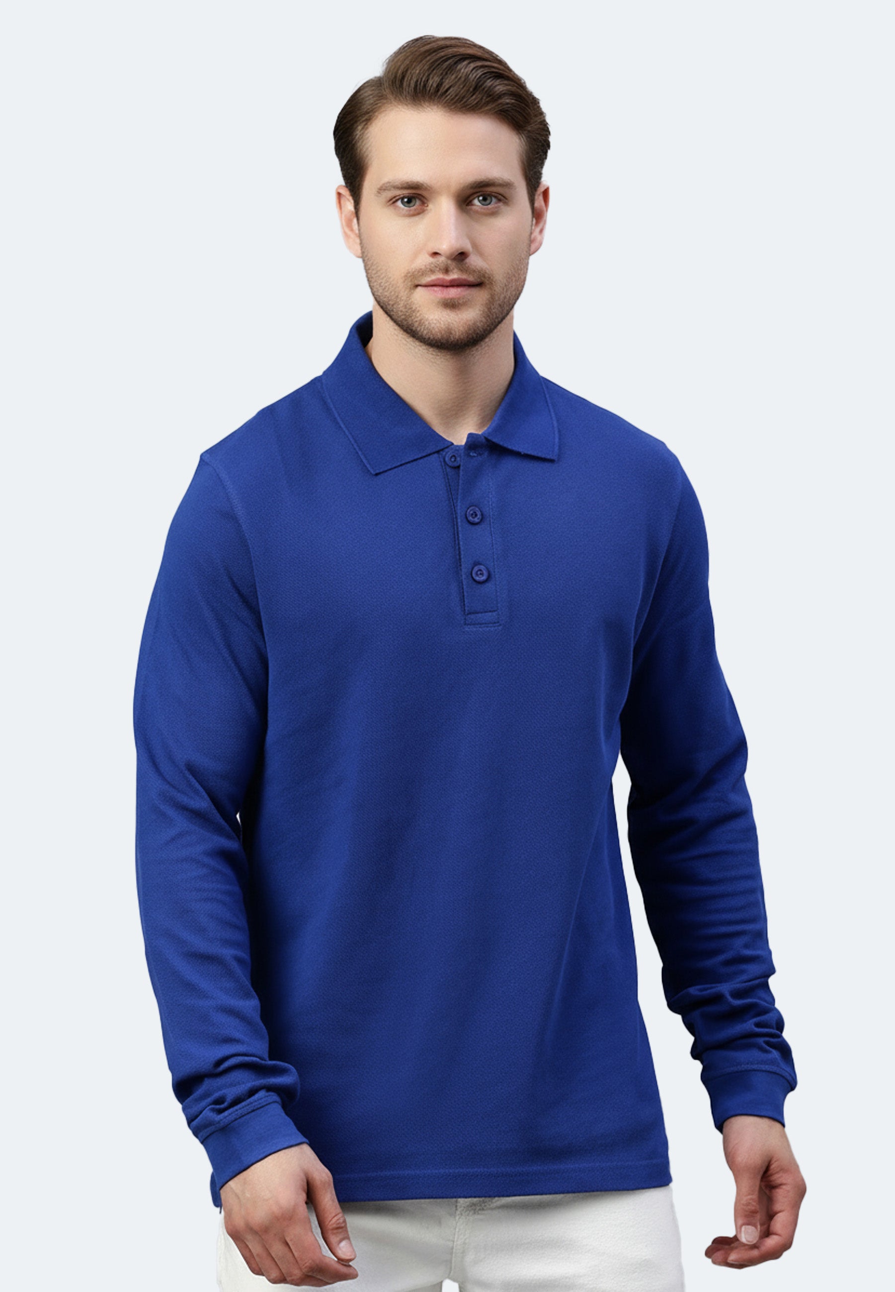 Langarm Baumwoll Piqué Poloshirt Ralph