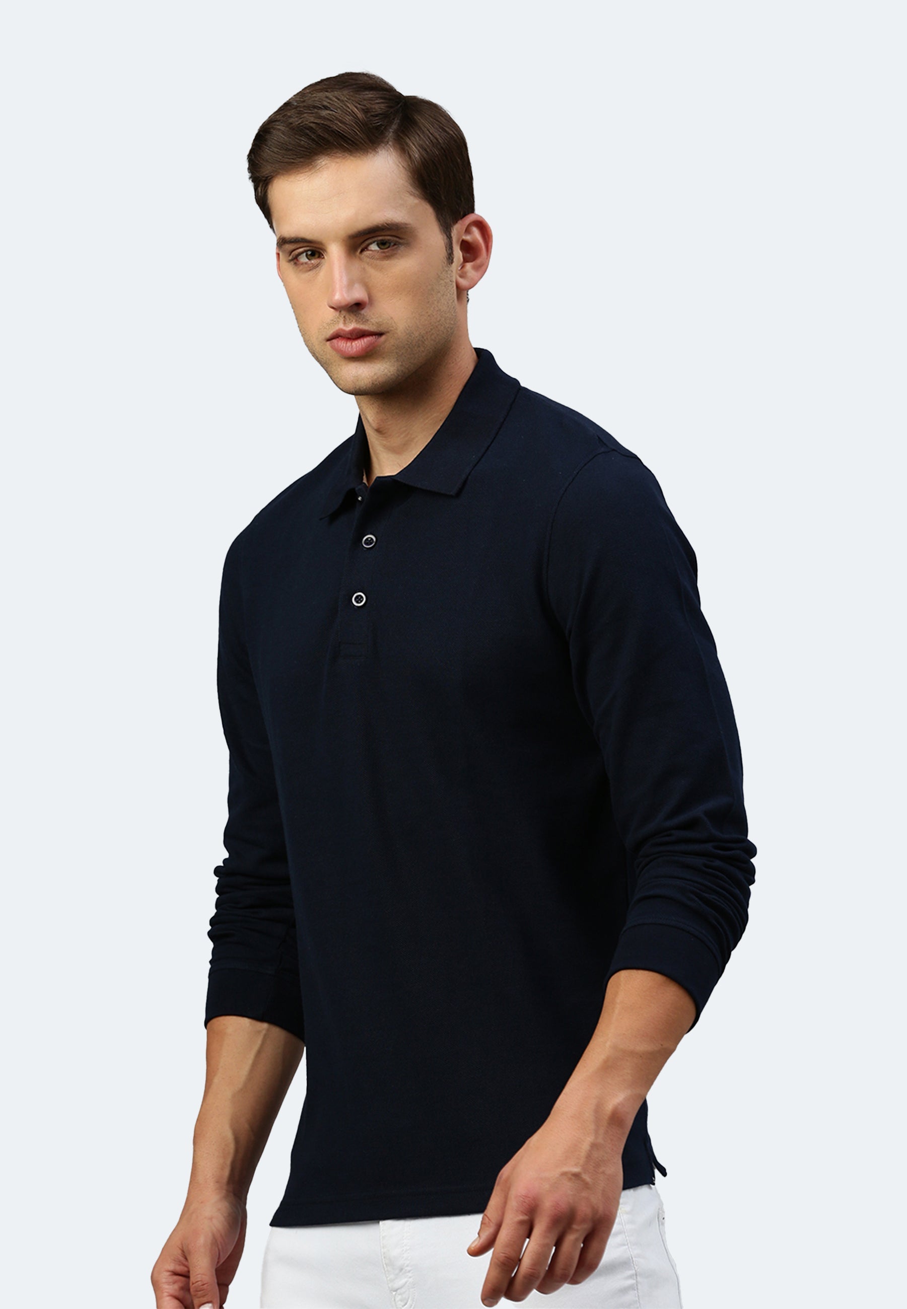 Langarm Baumwoll Piqué Poloshirt Ralph